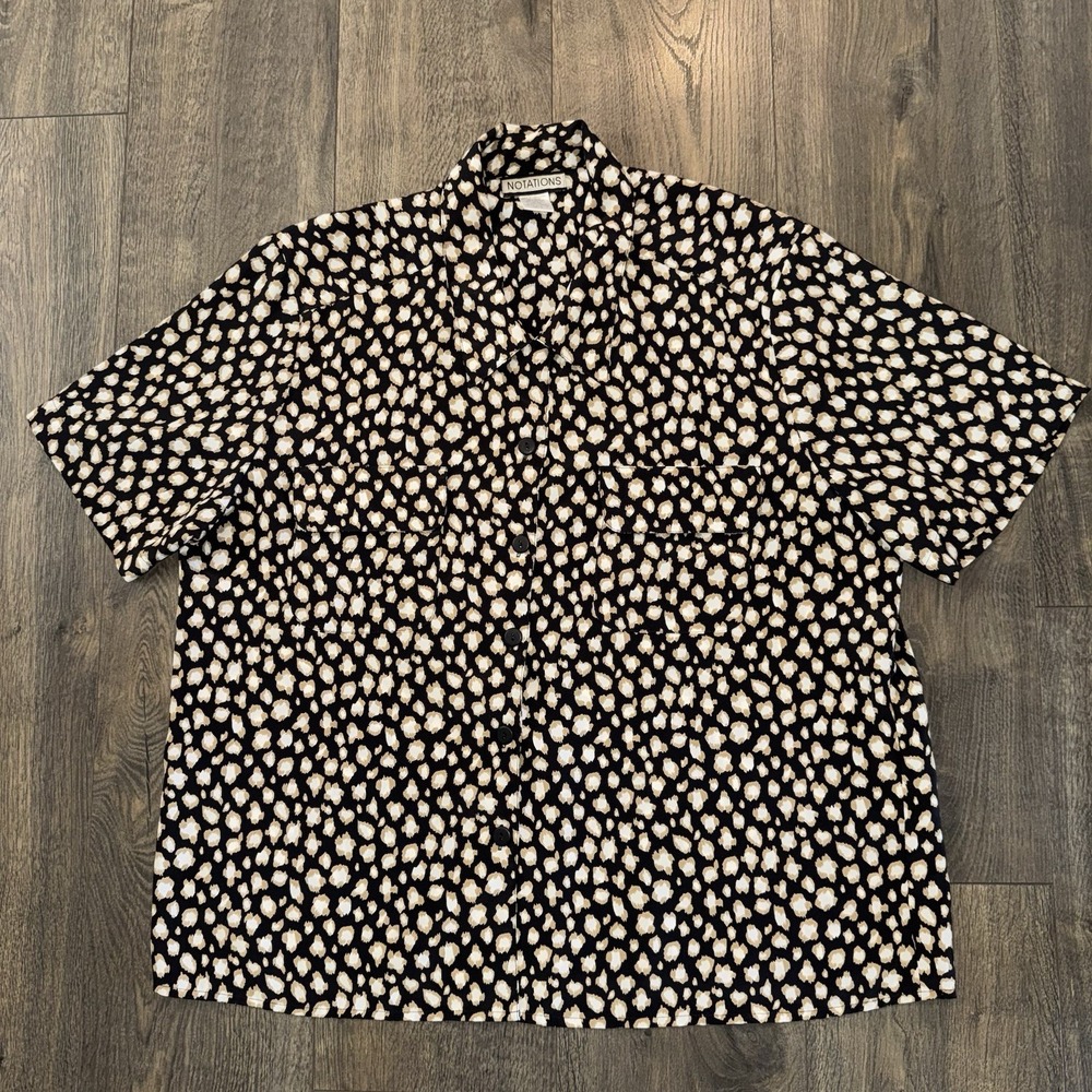 Notations Women Sz 18 Blouse Button Down Leopard Print Collared Office Career